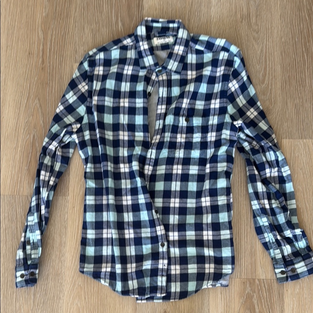 Express Men's Blue Plaid Shirt - Flannel - large